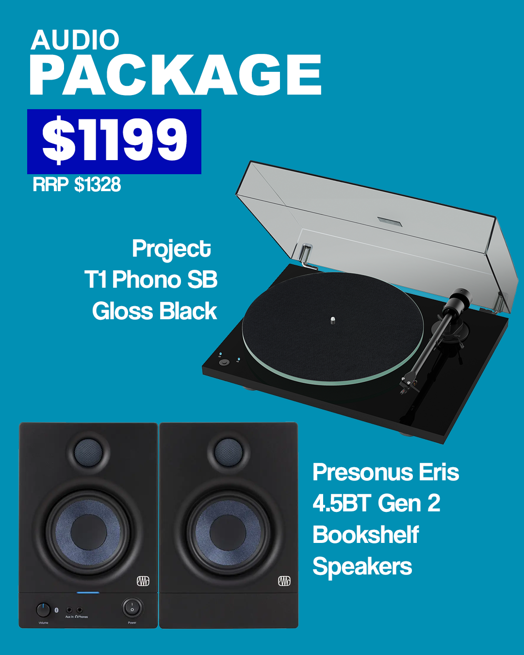 Project T1 Phono Sb (Black) / Presonus Eris 4.5bt Gen 2 Package Deal ...